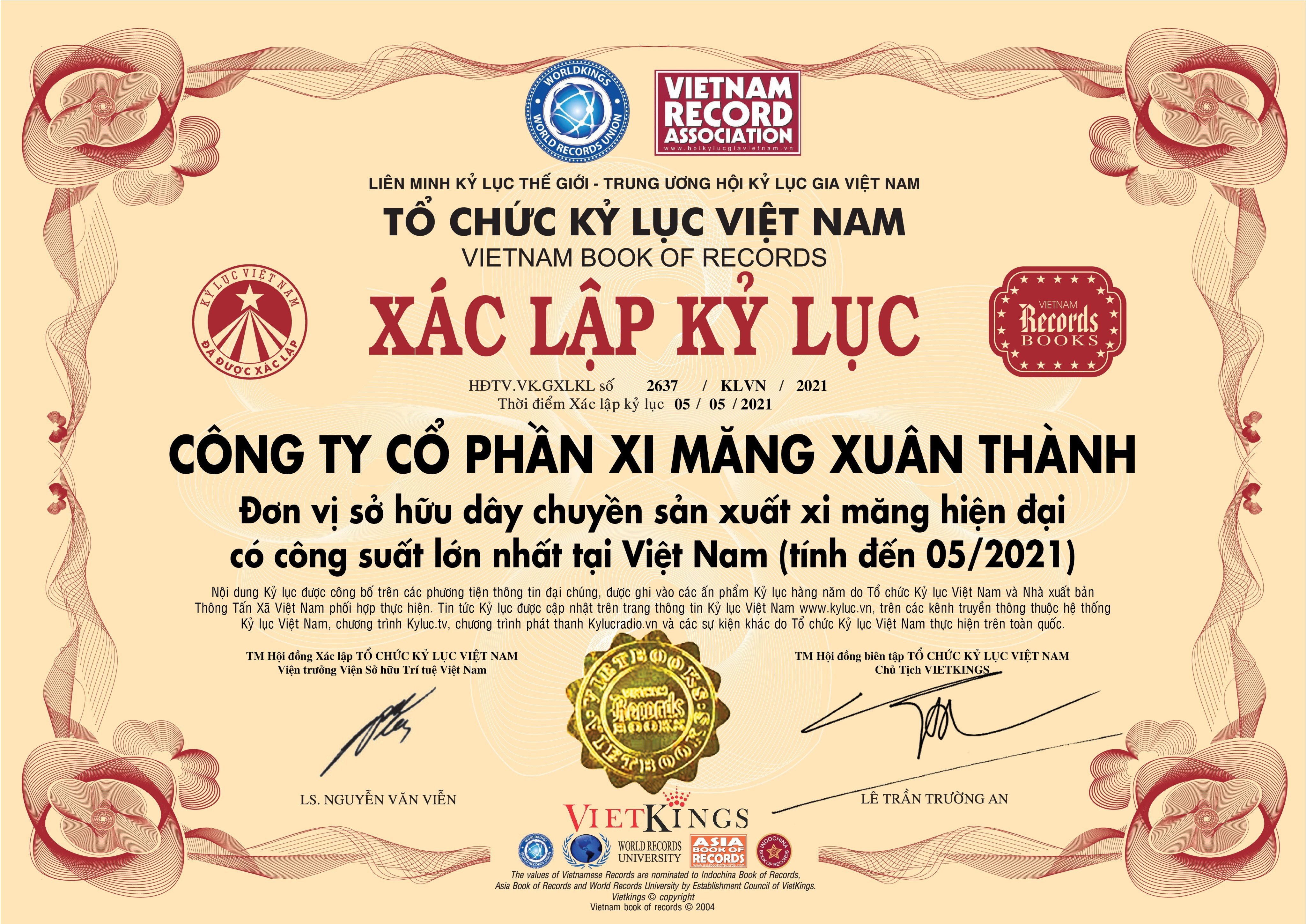 Bằng xác nhận kỷ lục Việt Nam